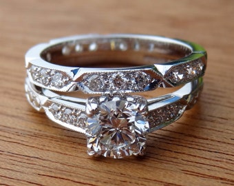 Moissanite Art Deco Antique Vintage Style Engagement Ring 18k White Gold Handmade