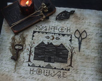 Salem Witch House Primitive Cross Stitch Pattern