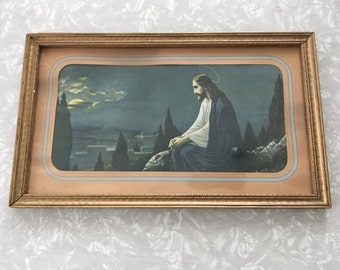 Vintage Jesus Art - Framed Christ Picture Religious Decor