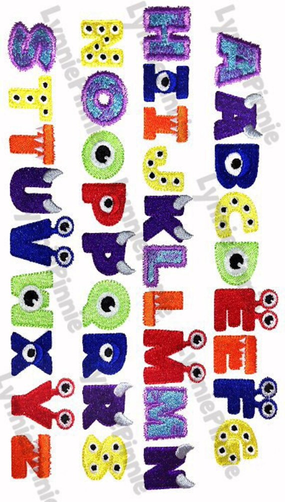 Little MONSTER ALPHABET Embroidery Font 3 sizes Machine