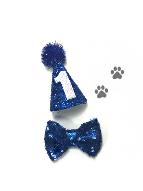 Dog Birthday Hat and Large Bow Tie || Dog Gift || Pet Birthday Party Outfit || Pet Puppy Cat Kitten || Kitty Pig Birthday Crown |
