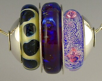 handmade lampwork bead sterling silver stacked capped & cored large hole dichro and silverglass focal - Glitterbug