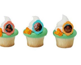 Moana Cupcake Topper Rings - Set of 12
