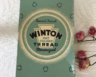 Vintage Winton Thread Box Full of Old Thread Spools. Great Heavy Weight Black and White Cotton Thread Rolls, American Thread Co. Bobbins.