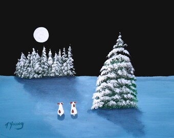 Seasons Greetings Jack Russell Terrier dog print by Todd Young