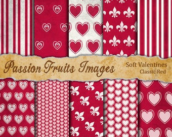 Soft Valentines Digital Paper Pack in Classic Red--Instant Download