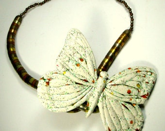 Ridiculously Gigantic BUTTERFLY Ceramic Focal on Multicolor Metals Bead Necklace, OOAK BY Rachelle Starr, Recycled Ecochic