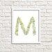 Letter M printable/ hand lettered/ instant download/ printable art/ letter print/ floral letter M/ floral wreath/ monogram letter/ M print