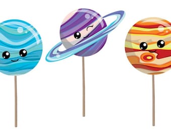 Cupcake Topper, Birthday cupcake topper, space cupcake topper, space theme, birthday party, solar system birthday, planets, party supplies