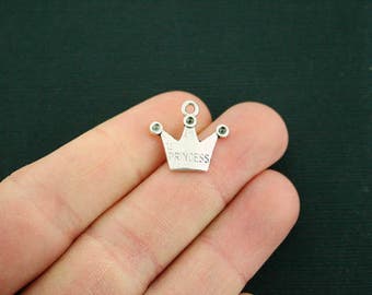 10 Princess Crown Charms Antique Silver Tone - SC357