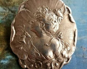 Antique Art Nouveau brooch FN Co silver tone