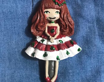Red Christmas Holly Doll Pendant