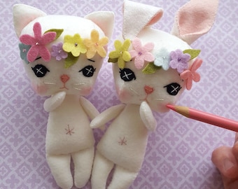 Floral Kitty and Bunny pdf Pattern