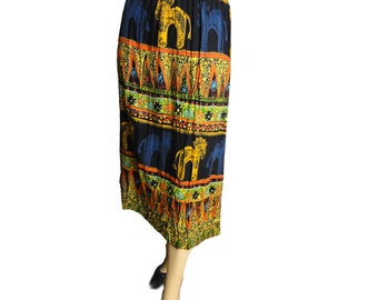 Plus Size Festival Skirt 2x-3x Vintage Boho Gypsy Broomstick Skirt Tribal Batik Print
