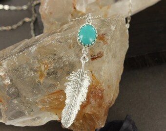 Feather necklace - Southwestern necklace - Turquoise necklace - Boho chic necklace - Handmade