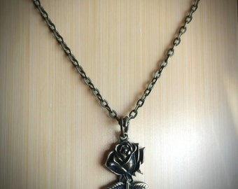 Dainty Enchanted Rose Necklace - Single Bronze Rose