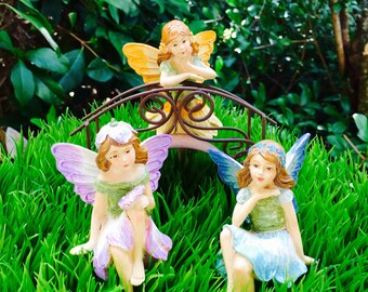 Miniature Garden Fairy or Fairy and Bridge Set ~ Fairy Garden Miniatures ~ Antiqued Metal ~ Miniature Fairy ~ Garden Fairies ~ 3 Colors