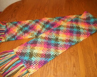 Handmade Argyle Scarf Crochet Colorpooling Technique