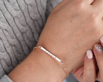 Custom Name Bracelet, Personalized Bracelet, best friend gift, rose gold bracelet, bar bracelet, engraved bracelet, Mother daughter Jewelry