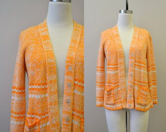 1970s Tangerine Marled Cardigan Sweater