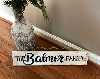 Reclaimed White Washed Family Name Sign