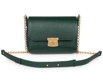 Leather Crossbody Bag, Dark green Leather Shoulder Bag, Women's Leather Cross body Bag, Leather bag KF-826