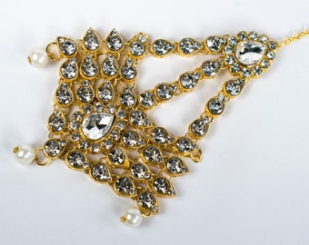 Pearls Jhumar passa jhoomar head piece Kundan jewellery hair pin side maang tikka for women