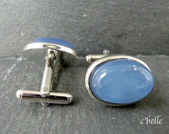 Cufflinks Blue Agate Ø 13 x 18 mm