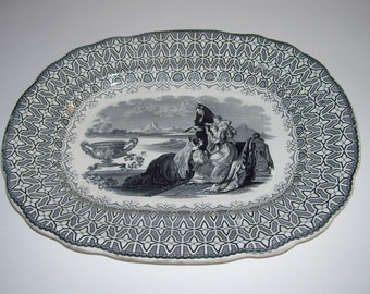 Antique Black Transferware Platter Ridgway Beauties Pattern