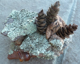 Old mountain glass and stones sculpture, unique Zen garden, wedding gift for outdoor lovers, Zen housewarming gift