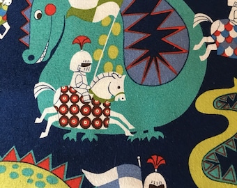Knight Meets Dragon, Navy Background from Alexander Henry Fabric 100% cotton