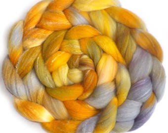 Roving Targhee Bamboo Silk, Handdyed Combed Top, Gold Rush, 4.1 oz.