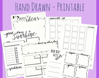 Hand Drawn Positivity Planner - Decorated Bullet Journal Templates, A5, Letter, and Classic Happy Planner Sizes Included