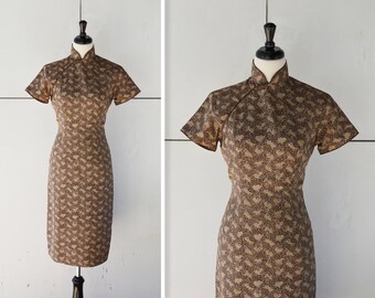 vintage SIZE 6 handmade cheongsam dress | vintage chinese new year dress | mandarin collar dress | vintage handmade dress