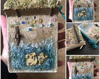 Seaham Beach with Genuine Sea Glass, Rare Multi and Sand From Seaham. Artwork Diorama. Handmade in the U.K.