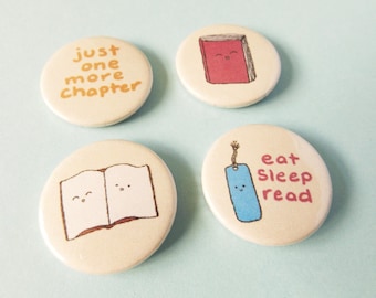 Book Lover Badge Pack, Book Badges, Book Pin, Bookworm, Book Gifts, Stocking Filler, Eat Sleep Read, Geeky Accessories, Bookshelf, Badges