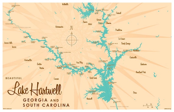 Lake Hartwell GA & SC Map Print