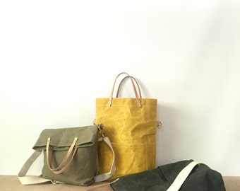 waxed canvas field bag / crossbody foldover tote