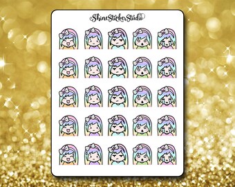 Luna Expressions Stickers - Planner Stickers Erin Condren Life Planner Cute Character Girl Mood Emoji Stickers ECLP Stickers Happy Planner