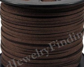 Dark Brown Suede Cord - Microfiber Suede Cord - 15 feet- 5 yds- 3mm x 1.5mm- Beading Cord - Jewelry making Stringing Material -w0025