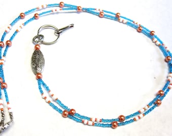 Blue White Orange Peach Lanyard Badge Holder ID Holder