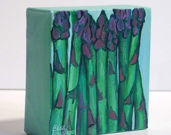 Asparagus, original acrylic painting on canvas, asparagus painting by Elisa Alvarado