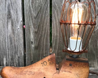 Vintage Wooden Shoe Form Table Light