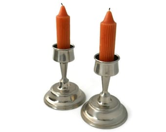 Pair of Pewter Candleholders, Vintage Modern Candle Holders Set of 2 Tapers or Votive Cups Weighted