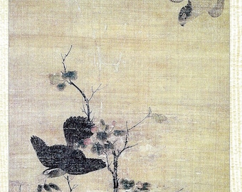 Hawk Pursues a Thrush by Wang Yuan Book Page to Frame or to use in Paper Arts, Collage, Scrapbooking, Mixed Media and MORE PSS 3223