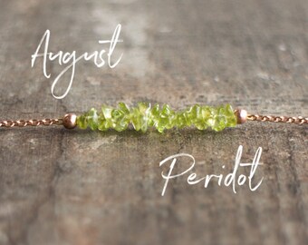 Raw Peridot Necklace, Gemstone Necklace, Delicate Crystal Necklace, Raw Stone Choker, Mum Gift for Her, August Birthstone Necklace, Jewelry