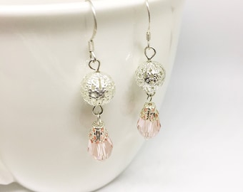 Pink Filigree Dangle Earrings