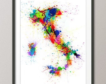 Paint Splashes Map of Italy Map, Art Print (121)