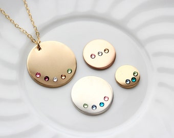 Birthstone Disc Necklace - Personalized Gold Disc Necklace, Silver Disc Necklace, Birthstone Necklace, Mother's Day Gift, Gift Idea For Mom