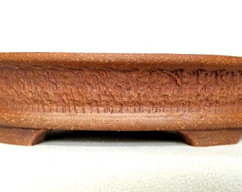 Pot # 282 Oval Unglazed w/Chatter Effect Texture Bonsai Planter Handmade